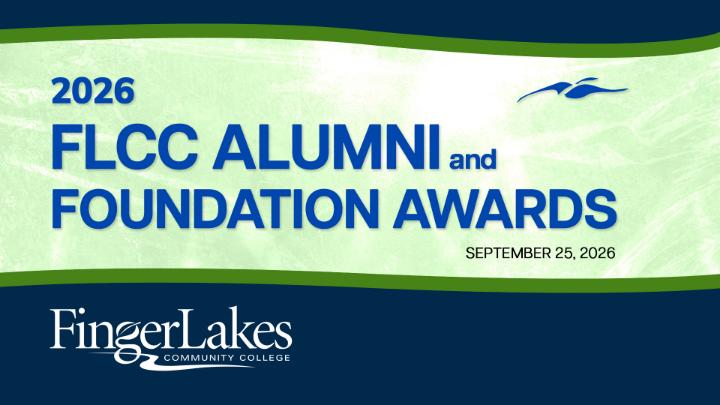 Title slide for FLCC Alumni and Foundation Awards with FLCC logo and an icon of a bird in flight